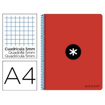 Cuaderno espiral liderpapel a-4 antartik tapa dura 80h 100gr cuadro 5mm color rojo
