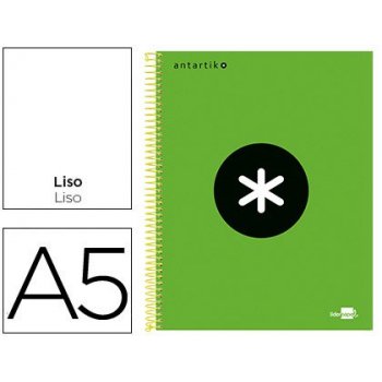 Cuaderno espiral liderpapel a5 micro antartik tapa forrada 120h 100 gr liso con bandas 6 taladros color verde fluor