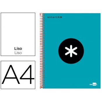 Cuaderno espiral liderpapel a4 micro antartik tapa forrada 120h 100 gr liso con bandas 4 taladros color turquesa