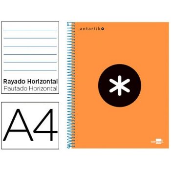 Cuaderno espiral liderpapel a4 micro antartik tapa forrada 120h 100 gr horizontal 5 bandas 4 taladros color naranja flfl