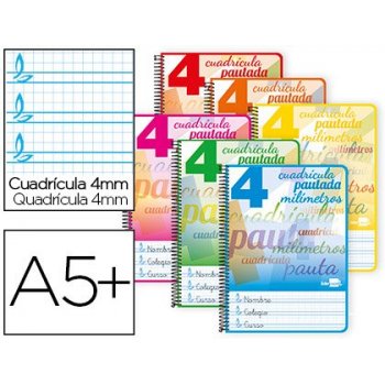 Cuaderno espiral liderpapel cuarto pautaguia tapa dura 80h 80 gr cuadro pautado 4mm con margen