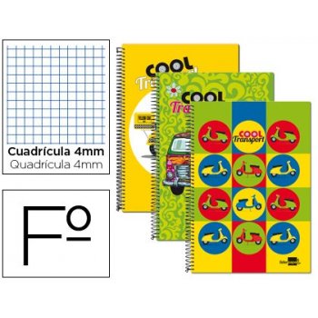 Cuaderno espiral liderpapel folio 80h cuadro 4mm tapa blanda 60 gr fantasia cool transports