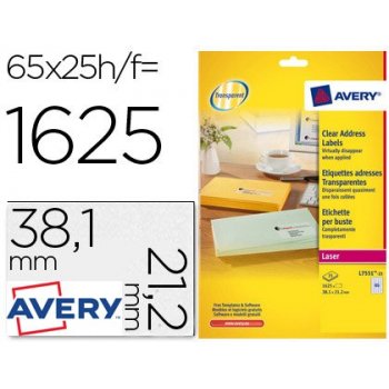 Avery L7551-25 etiqueta de impresora Transparente