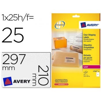Avery L7567-25 etiqueta de impresora Transparente