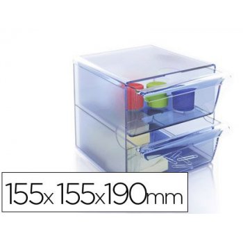 Archicubo archivo 2000 2 cajones organizador modular plastico azul transparente 155x155x190 mm