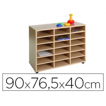 Mueble madera mobeduc bajo 18 casillas haya blanco 90x76,5x40 cm