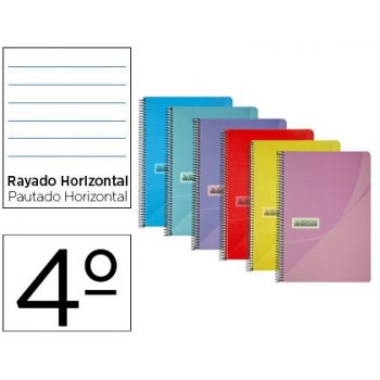 Cuaderno espiral papercop cuarto tapa plastico 80h 90 gr rayado horizontal con margen colores surtidos