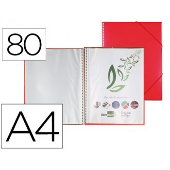 Carpeta liderpapel escaparate con espiral 80 fundas polipropileno din a4 rojo