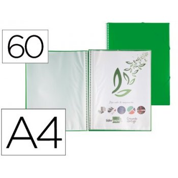 Carpeta liderpapel escaparate con espiral 60 fundas polipropileno din a4 verde