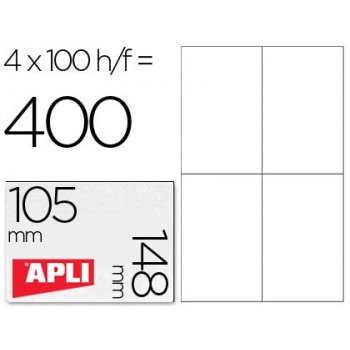 APLI Labels 105 x 148mm etiqueta autoadhesiva Blanco 400 pieza(s)