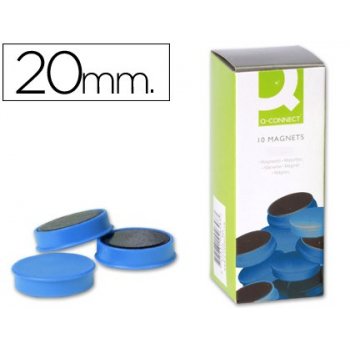 Imanes para sujecion q-connect ideal para pizarras magneticas20 mm azul -caja de 10 imanes