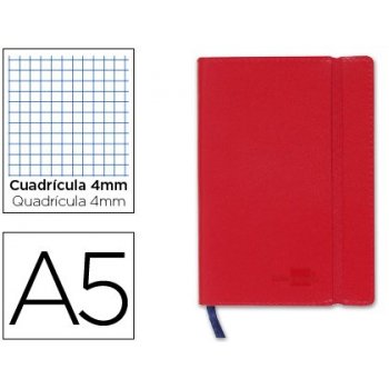 Libreta liderpapel simil piel a5 120 hojas 70g m2 cuadro 4mm sin margen rojo