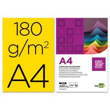 Cartulina liderpapel a4 180g m2 amarillo paquete de 100