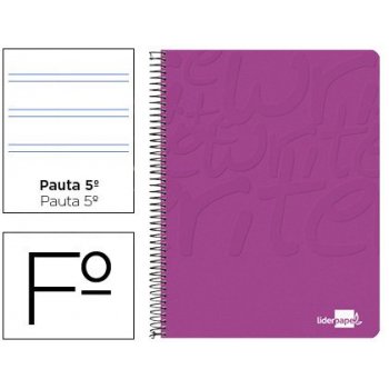 Cuaderno espiral liderpapel folio write tapa blanda 80h 60gr pauta 2,5 mm con margen color rosa