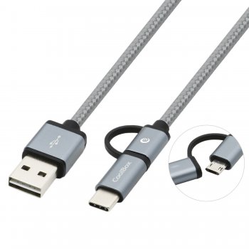 CoolBox COO-CAB-U2MC-GR cable USB 1 m 2.0 USB A USB C Micro-USB B Gris